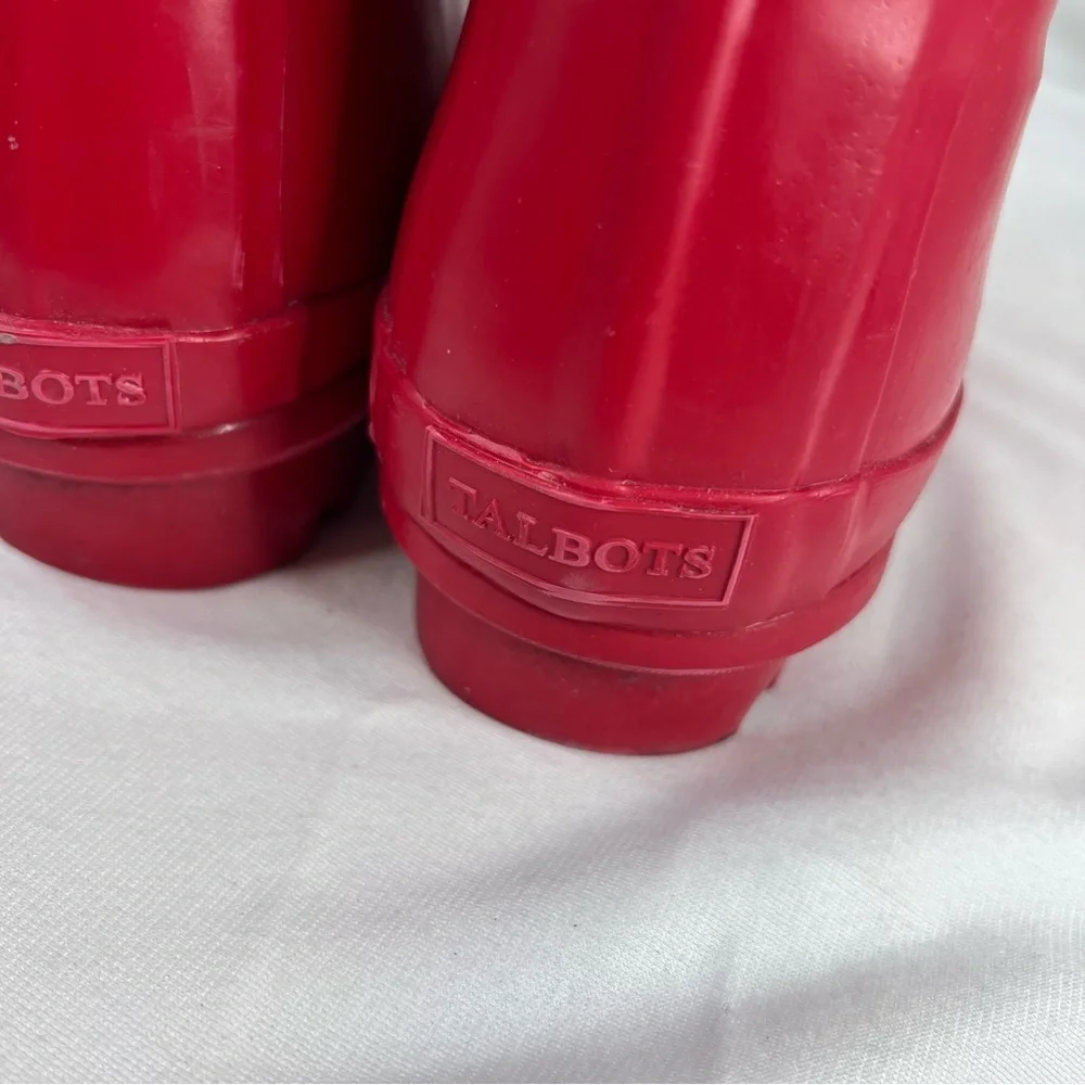 TALBOTS Women's Red Plaid Mid-Calf Rain Boots Size 6 Waterproof